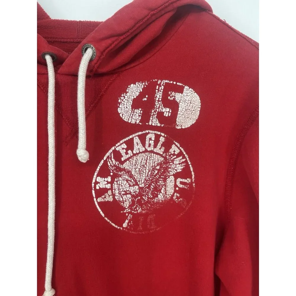 Red American Eagle 45 Pullover‎ Hoodie Mens Medium Vintage Fit